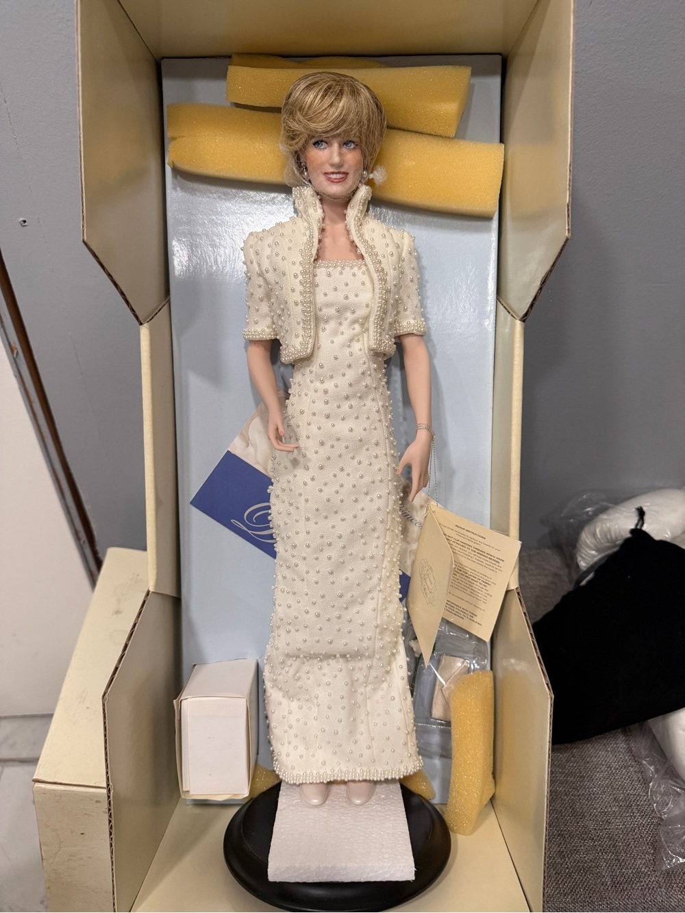 Franklin Mint Princess Diana Ivory Beaded Evening Gown with Bolero Jacket